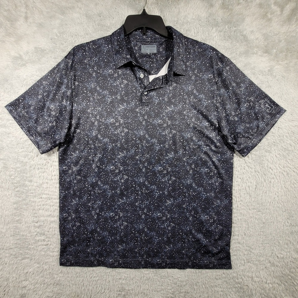 PGA Tour Polo Shirt Mens Large Black White Speckled Galaxy Pro Series Athletic